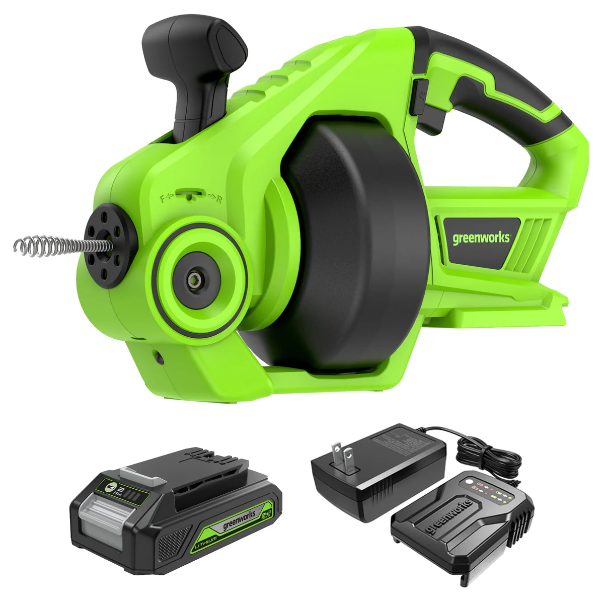 PowerFlow 24V Cordless Drain Auger 23FT with 2Ah Battery & Charger – High Torque Clog Remover